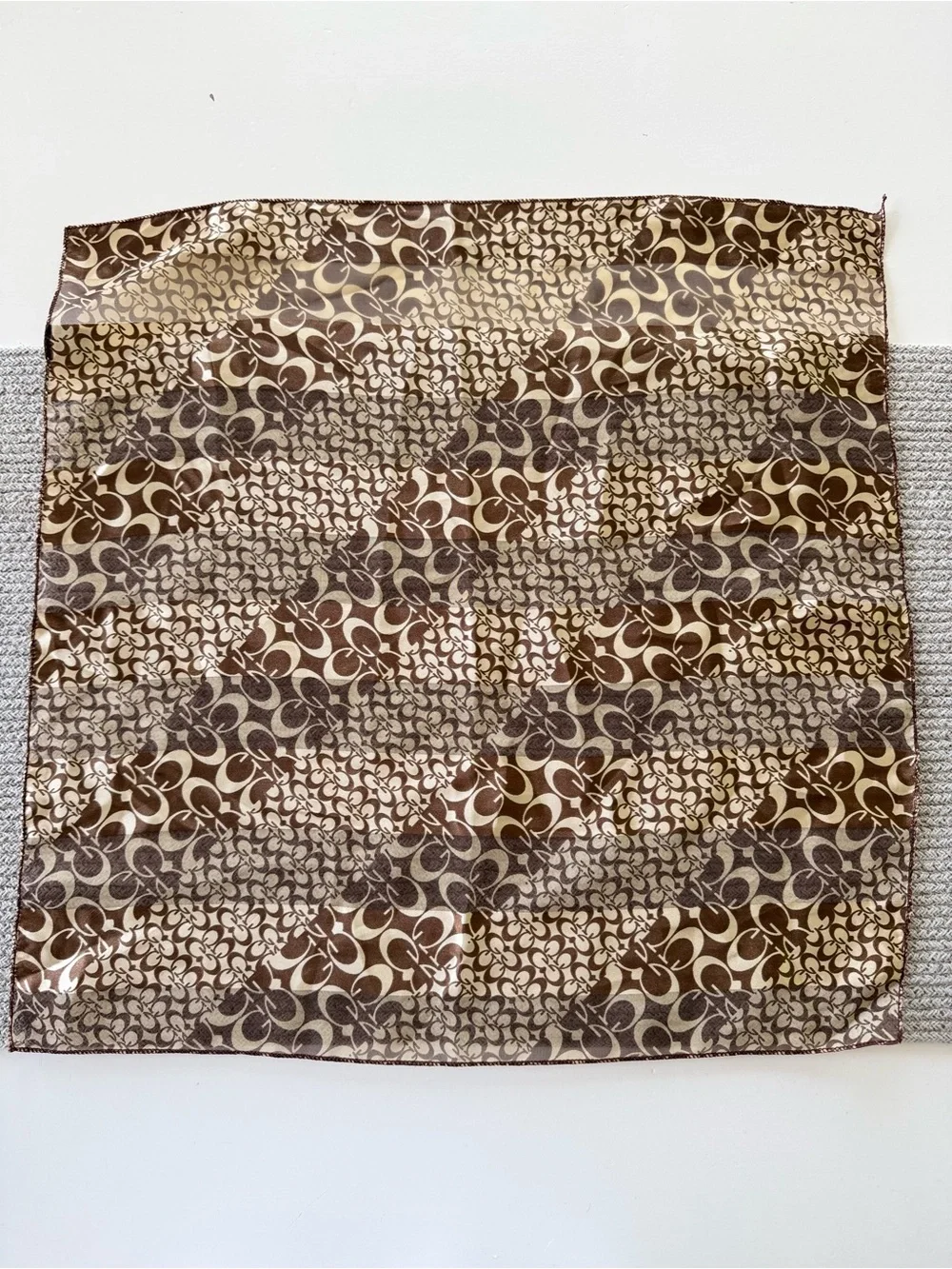 Vintage Brown & Cream Logo Print Square Scarf